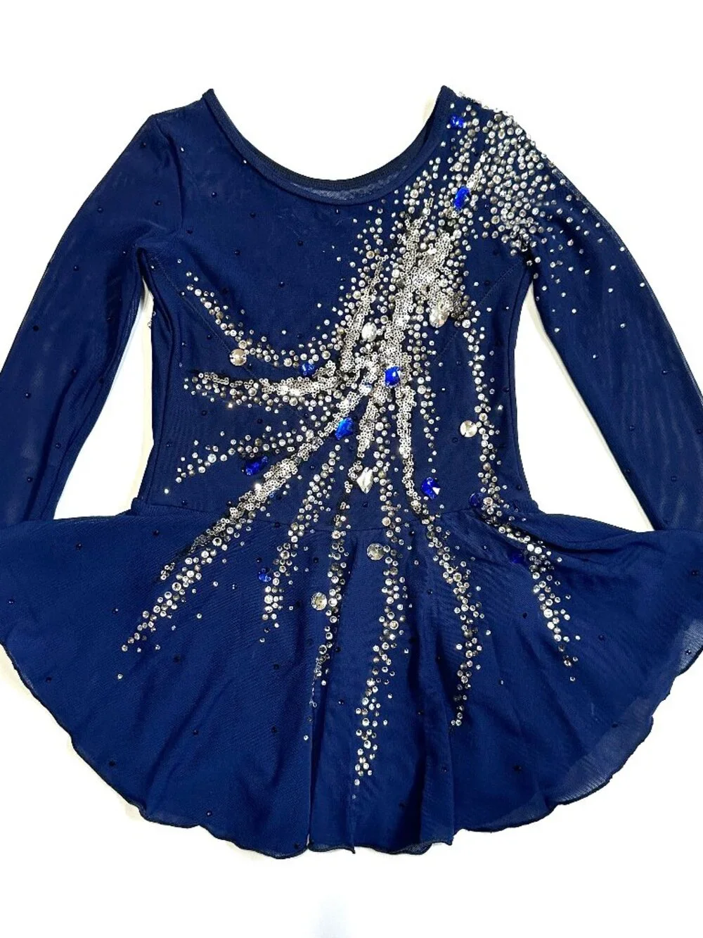 New Navy Blue Crystal Figure Skating Dress, Girls 10